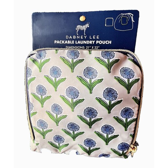 Dabney Lee Packable Laundry Pouch 21 X 22 Blue Flower Expandable Travel Gift - Picture 1 of 3